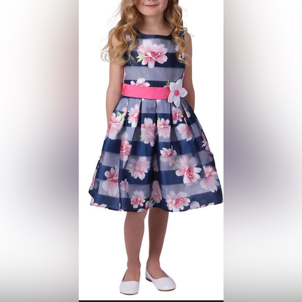 Jona Michelle Girls Floral Striped Sleeveless Party ,Summer Easter dress Size 12